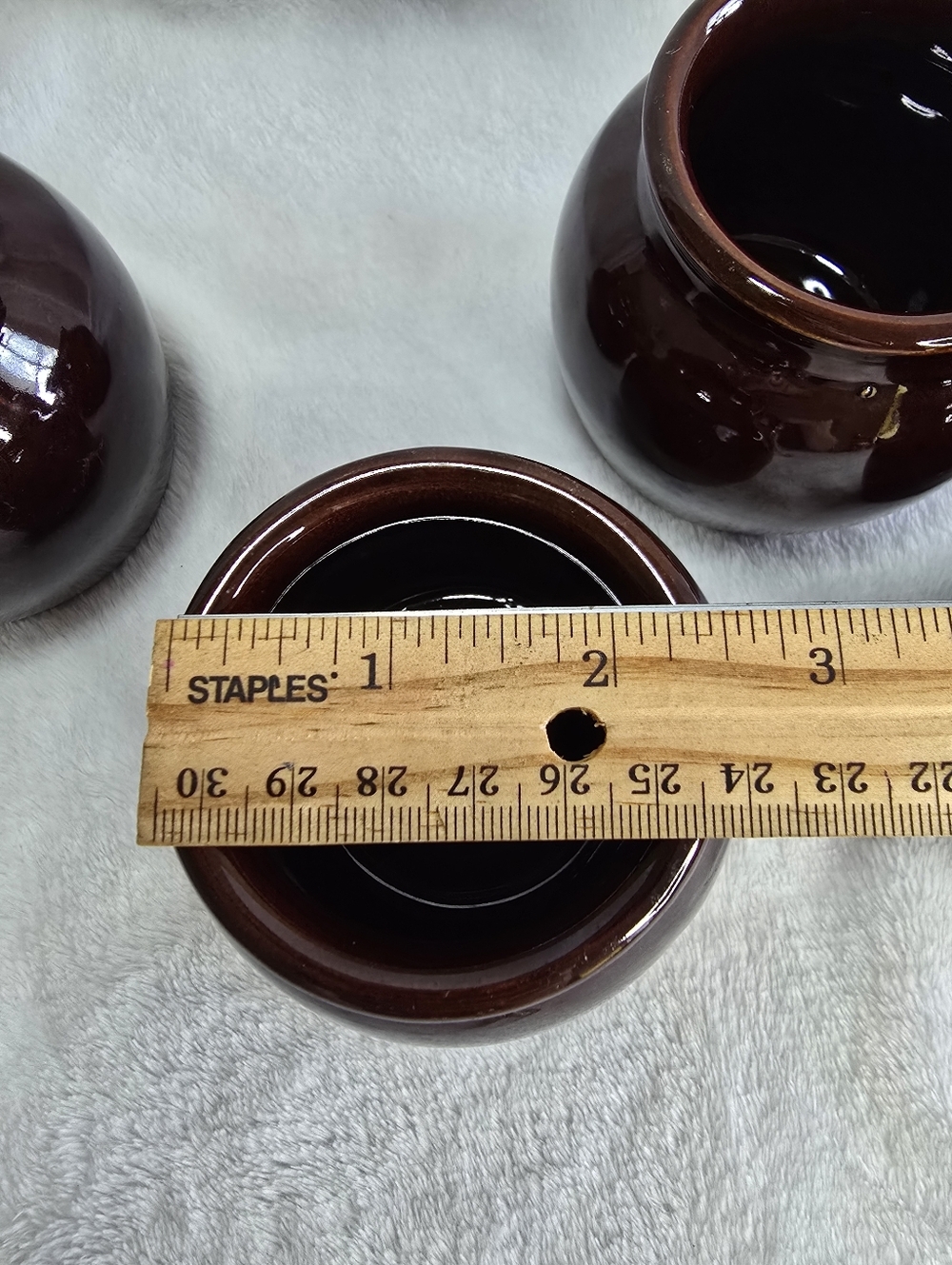 Set of 4 Vintage Brown Glazed Ceramic Individual Bean Pots USA 3.5" - Picture 6 of 7